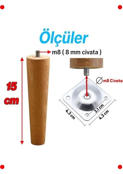 4'lü Ahşap Mobilya Ayağı Seti (15 Cm, M8 Civatalı) fiyatları