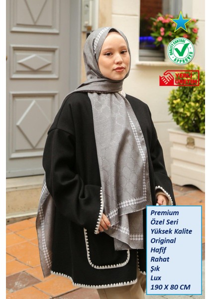 Hint Ipek Premium Lux Original Monogram Şal (Ipek Vual, Özel Seri, Yüksek Kalite, Hafif, Rahat, Şık, Tesettür Giyim, Shawl, Hijab)