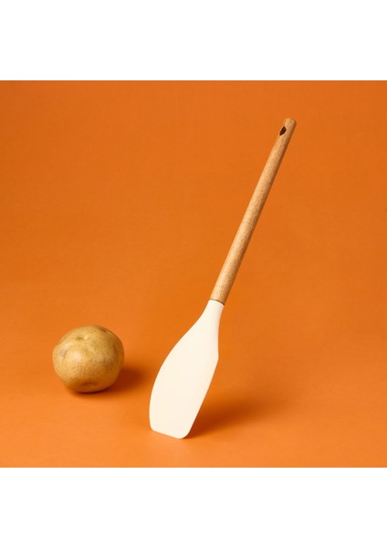 Ahşap Saplı Silikon Spatula - Krem / Kahverengi fiyatları