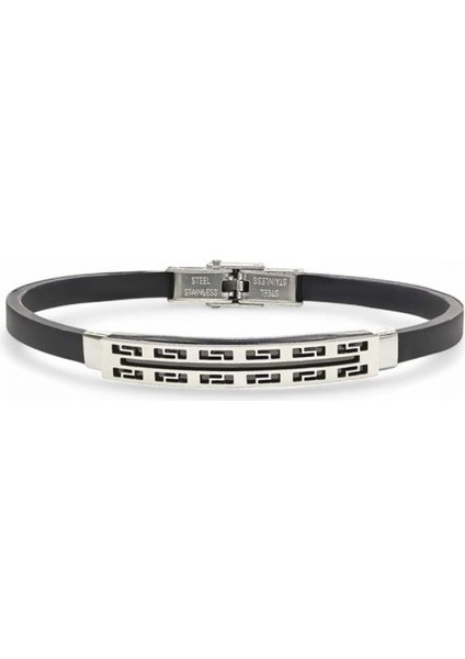 Erkek Desenli Silikon Kordonlu Çelik Bileklik