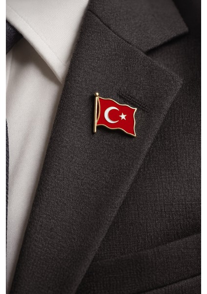 ( 2 Adet ) Türk Bayraklı Yaka Rozeti Gold Metal Türk Bayrağı Öğretmenler Günü Hediyesi Bayrak