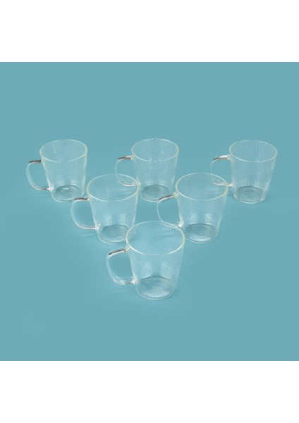 Çizgili 6'lı Kulplu Çay Bardağı Seti - Şeffaf