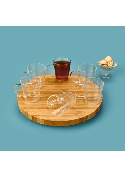 Çizgili 6'lı Kulplu Çay Bardağı Seti - Şeffaf fiyatları