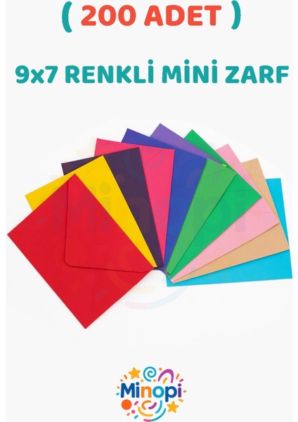 ( 200 Adet ) Renkli Küçük Zarf 7x9 cm Paket Hediye Doğum Günü Dilekleri Zarfı