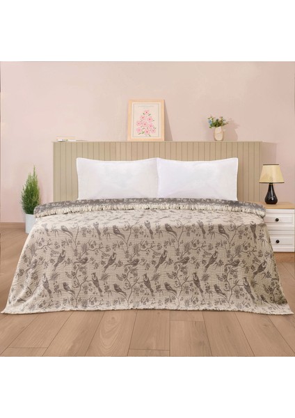 Soft Birds Çift Kişilik Yatak Örtüsü - Antrasit - 220X240 cm