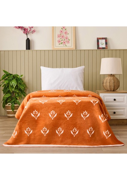 Soft Elias Pamuklu Tek Kişilik Battaniye - Ekru / Turuncu - 150X200 cm fiyatları