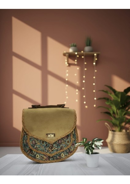 Otantik Mozaik Desen Kadife Kapak Kadın Çantası