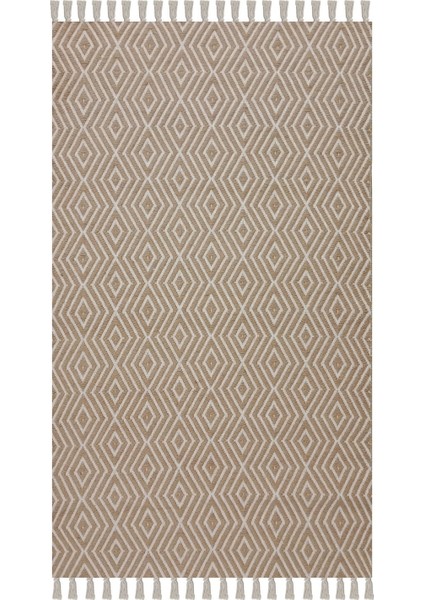 Home Jacq Geometri Pamuk ve Jüt Halı - Kahverengi / Beyaz - 80X150 cm