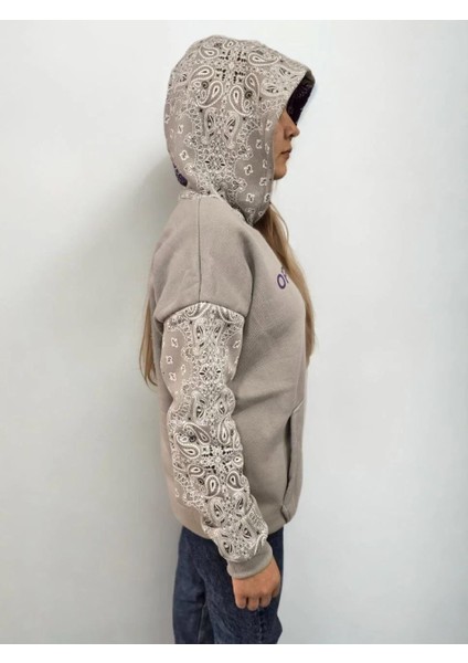 Kadın Baskılı Kapüşonlu Sweatshirt - Gri fırsatları