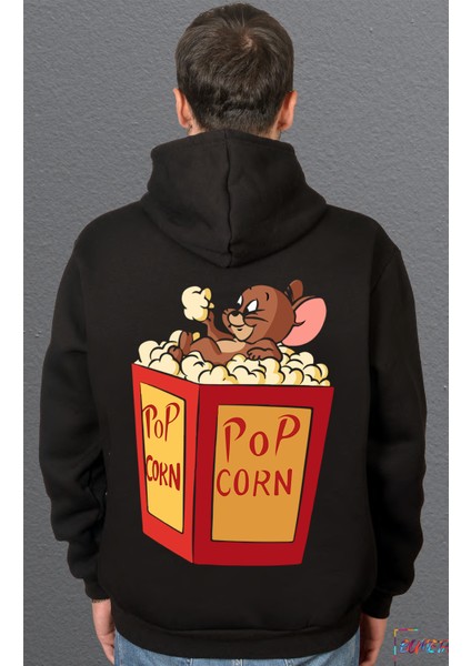 Tom And Jerry Pop Corn Kedi Çizgi Film Sweatshirt Unisex Kapüşonlu Hoodie