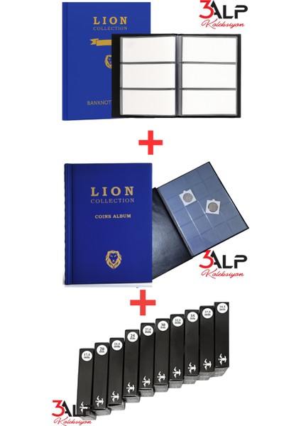 Albüm ve Kapama SET-120 Li Kağıt Para, 200 Lü Madeni Kapamalı Para Albümü ve 10 Kutu Farklı Kapama
