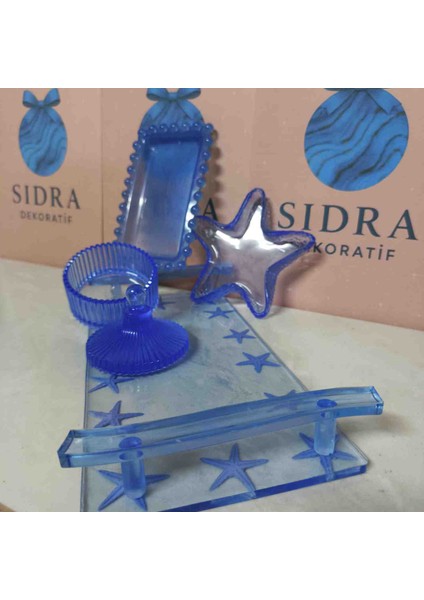 dekoratif mavi ışıltı sunum seti