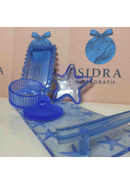 dekoratif mavi ışıltı sunum seti modelleri