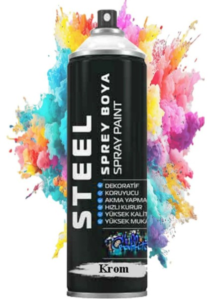 Gümüş Sprey Boya 200 ml Hızlı Kuruyan Renkli Profesyonel Ahşap Plastik Demir Metal Cam Porselen