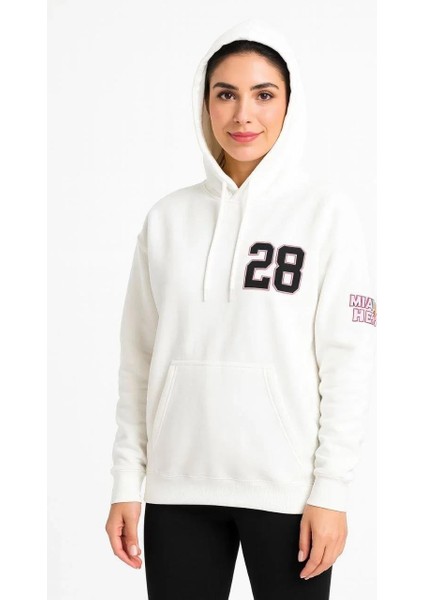 Kadın Üç Iplik Kapüşonlu Ön ve Arka Baskılı Sweatshirt Hoodie - Beyaz fiyatları