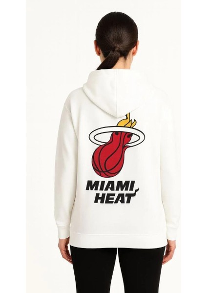 Kadın Üç Iplik Kapüşonlu Ön ve Arka Baskılı Sweatshirt Hoodie - Beyaz modelleri