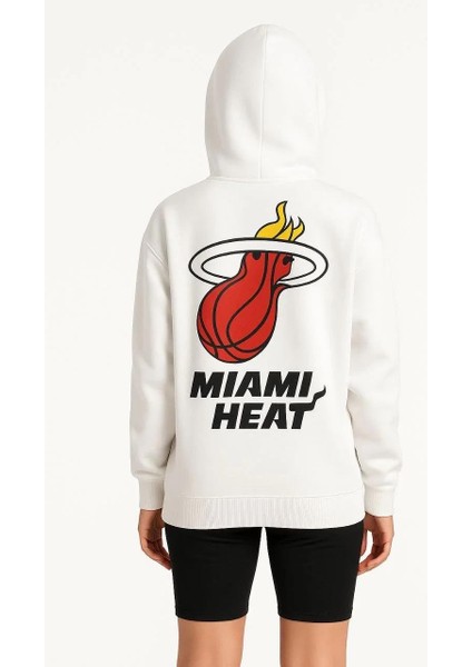 Kadın Üç Iplik Kapüşonlu Ön ve Arka Baskılı Sweatshirt Hoodie - Beyaz indirimleri