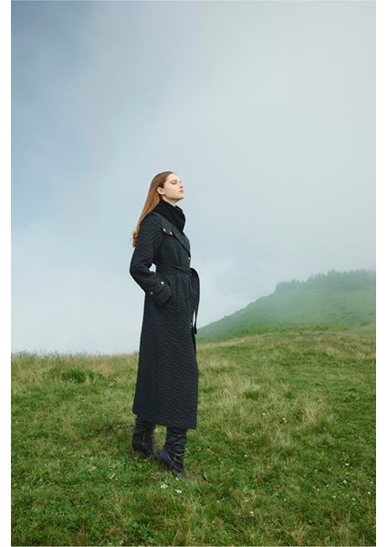 Kapüşonlu Desenli Kuşaklı Giy-Çık Siyah 13976 fiyatları