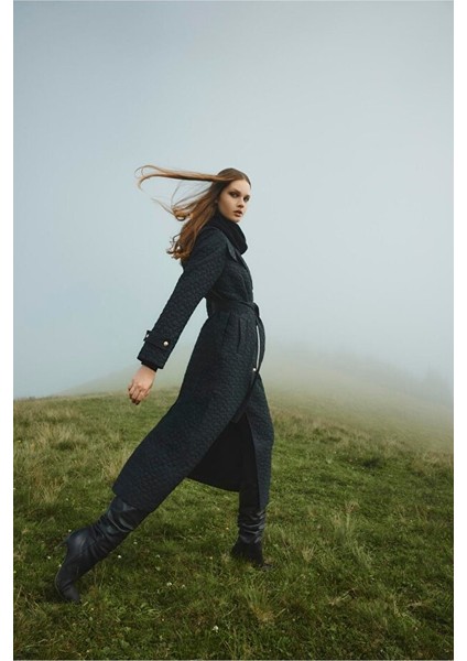 Kapüşonlu Desenli Kuşaklı Giy-Çık Siyah 13976 modelleri