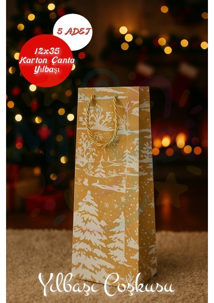 Yılbaşı Desenli Hediye Çantası Krem I 5 Adet Yılbaşı Hediye Poşeti 12X35 Christmas fiyatları