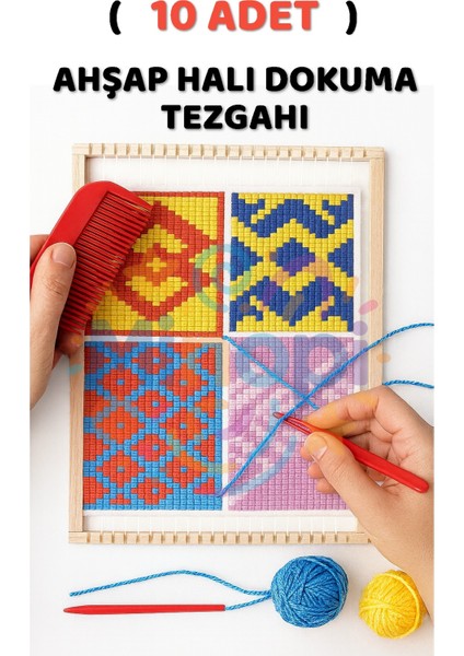 ( 10 Adet ) Ahşap Halı Dokuma Tezgahı Hobi Okul Elişi Çocuk Halı Dokuma Tezgah