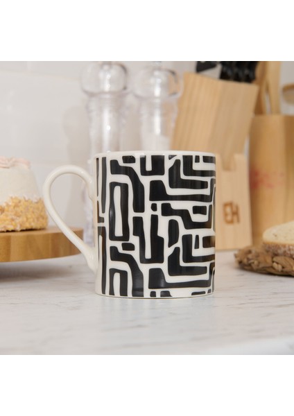 Kitchen Siyah Çizgili Porselen Kupa - Siyah / Beyaz - 290 ml