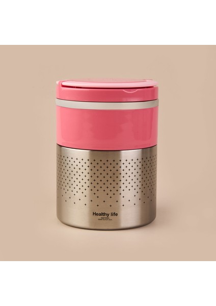 2 Katlı Çelik Yemek Termosu - Pembe - 1,5 Lt