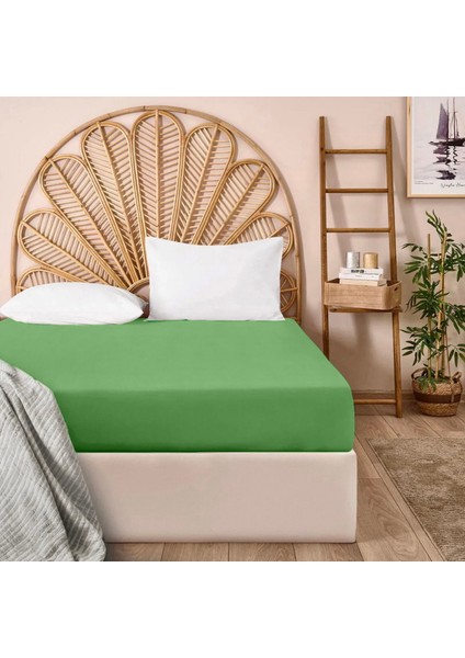 Soft Penye Çift Kişilik Lastikli Çarşaf - Yeşil - 160X200 cm