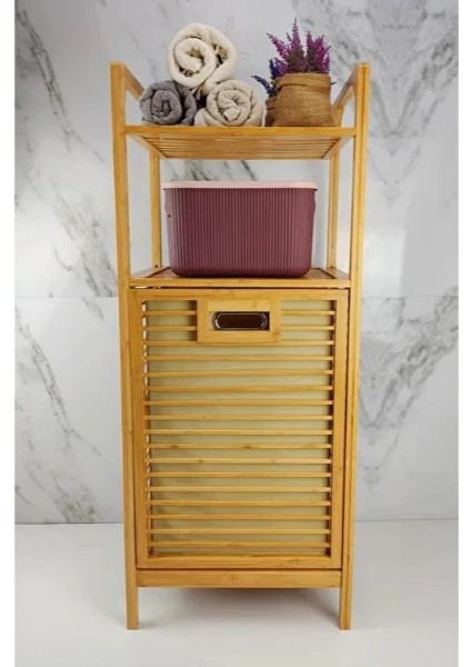 2 Organizer Raflı Ahşap Bambu Çek-Aç Kirli Sepeti modelleri