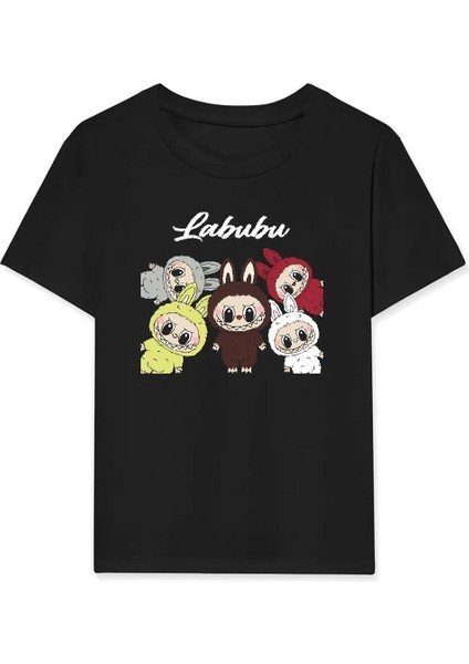 Kız Labubu Çocuk Baskılı T-Shirt - Siyah