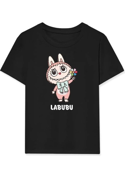 Kız Labubu Çocuk Baskılı T-Shirt - Siyah