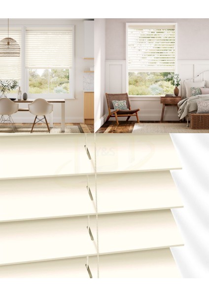 Wooden Blinds %100 Doğal Ahşap Jaluzi Perde 50MM, Alüminyum Kasalı Yüksek Kaliteli - Krem (Kurdelasız)