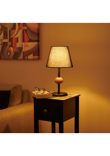 Light Ahşap Detaylı Metal Abajur - Siyah - 43X25X25 cm fiyatları