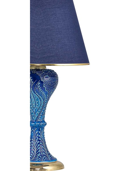 Light Gordion Çini Detaylı Seramik Abajur - Mavi Şapka / Gold Ayak modelleri