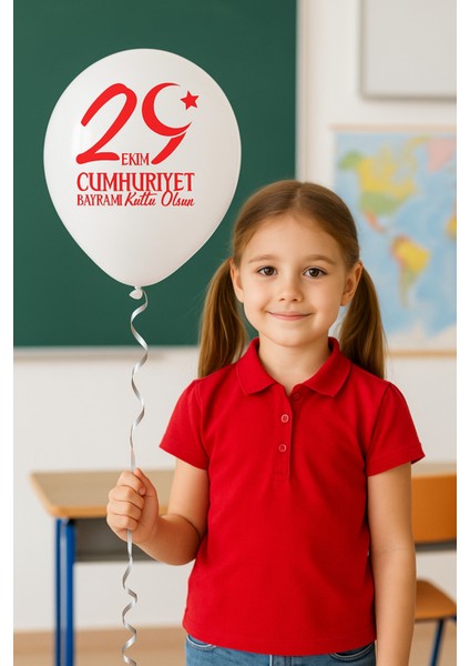 ( 1 Adet ) 29 Ekim Baskılı Cumhuriyet Bayramı Balonu Kırmızı Beyaz Balon 12'' Süsleme Milli Bayram fiyatları