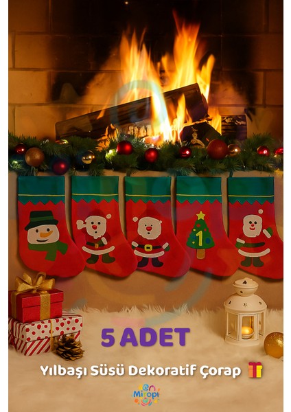 Yılbaşı Dekor Çorap I 5 Adet Şömine Çorap Yılbaşı Duvar Süsü