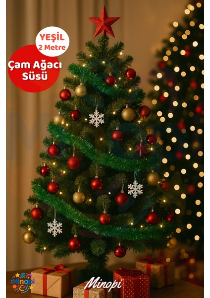 Yeşil Yılbaşı Garland Doğum Günü Simi Çam Ağacı Süsü 200 cm Boyuna Boyuna Asılan Süsleme Sim