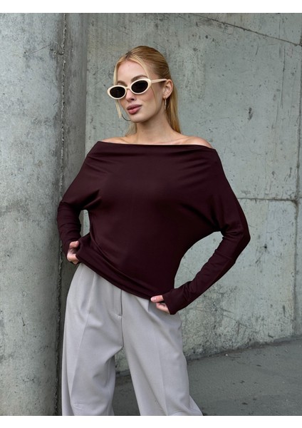 Kadın Kayık Yaka Full Esnek Asimetrik Kesim Comfort Spor Şık Tasarım Yumoş Bluz modelleri