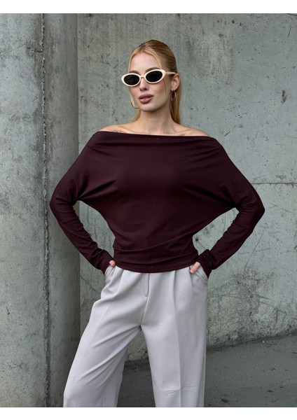 Kadın Kayık Yaka Full Esnek Asimetrik Kesim Comfort Spor Şık Tasarım Yumoş Bluz indirimleri