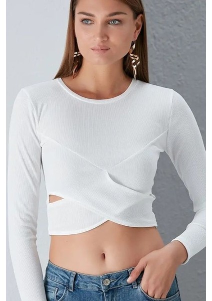 Önü Çapraz Tasarım Crop Uzun Kol Kaşkorse Bluz modelleri