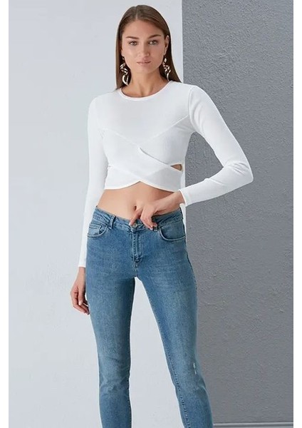 Önü Çapraz Tasarım Crop Uzun Kol Kaşkorse Bluz indirimleri