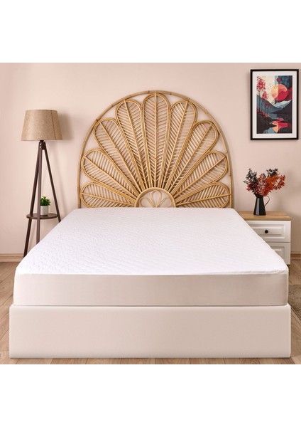 Soft Dalga Kapitoneli Fitted Çift Kişilik Alez - Beyaz - 160X200 cm