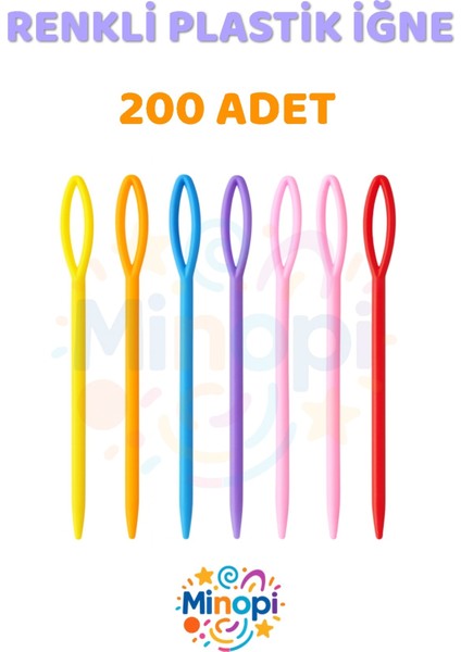 ( 200 Adet ) Renkli Plastik Yün Iğnesi 9 cm Örgü Dikme Iplik Iğnesi