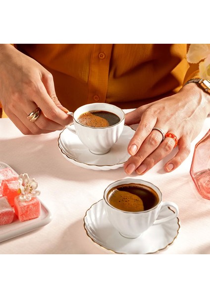 Yasemin 12 Parça Kahve Fincan Takımı - Beyaz / Altın fiyatları