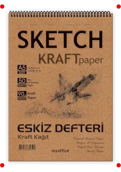A5 Spiralli Kraft Eskiz Defteri - 90 Gr, 50 Yaprak
