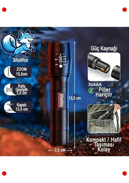 Güçlü Zoom Özellikli LED El Feneri 10W fiyatları