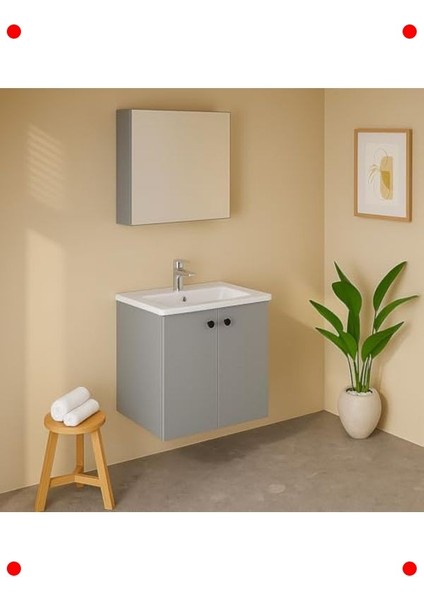 60CM Asimetrik Dolaplı Banyo Aynası Kül Gri fiyatları