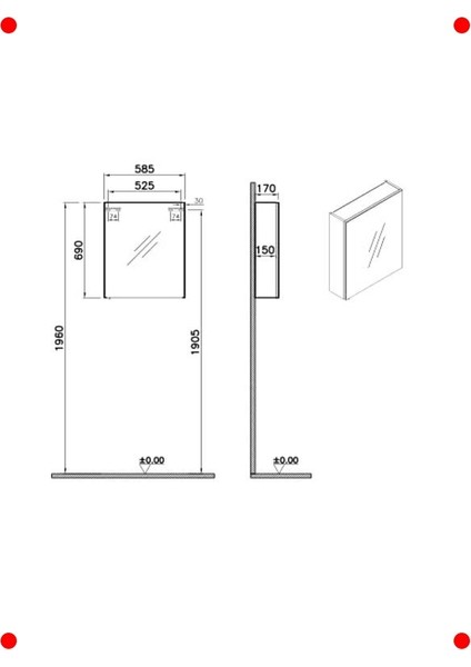 60CM Asimetrik Dolaplı Banyo Aynası Kül Gri modelleri