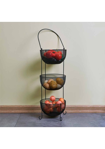 Design Aleyna 3 Katlı Metal Sebze ve Meyvelik - Siyah