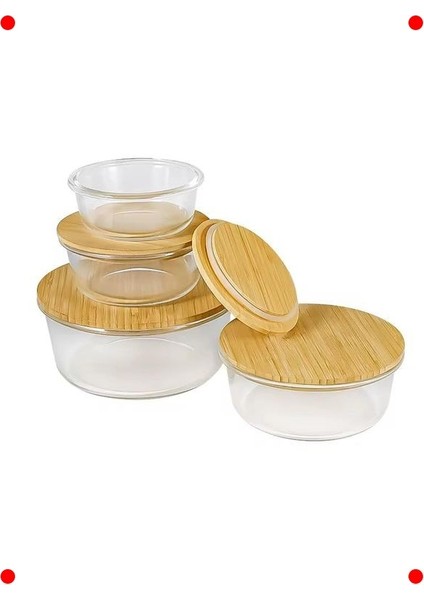 Bambu Kapaklı Vakumlu Cam Saklama Kabı - 525 ml Yuvarlak